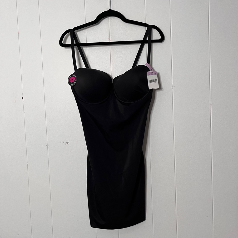 Maidenform black control top body suit/slip underwire bra top anti-static 36D